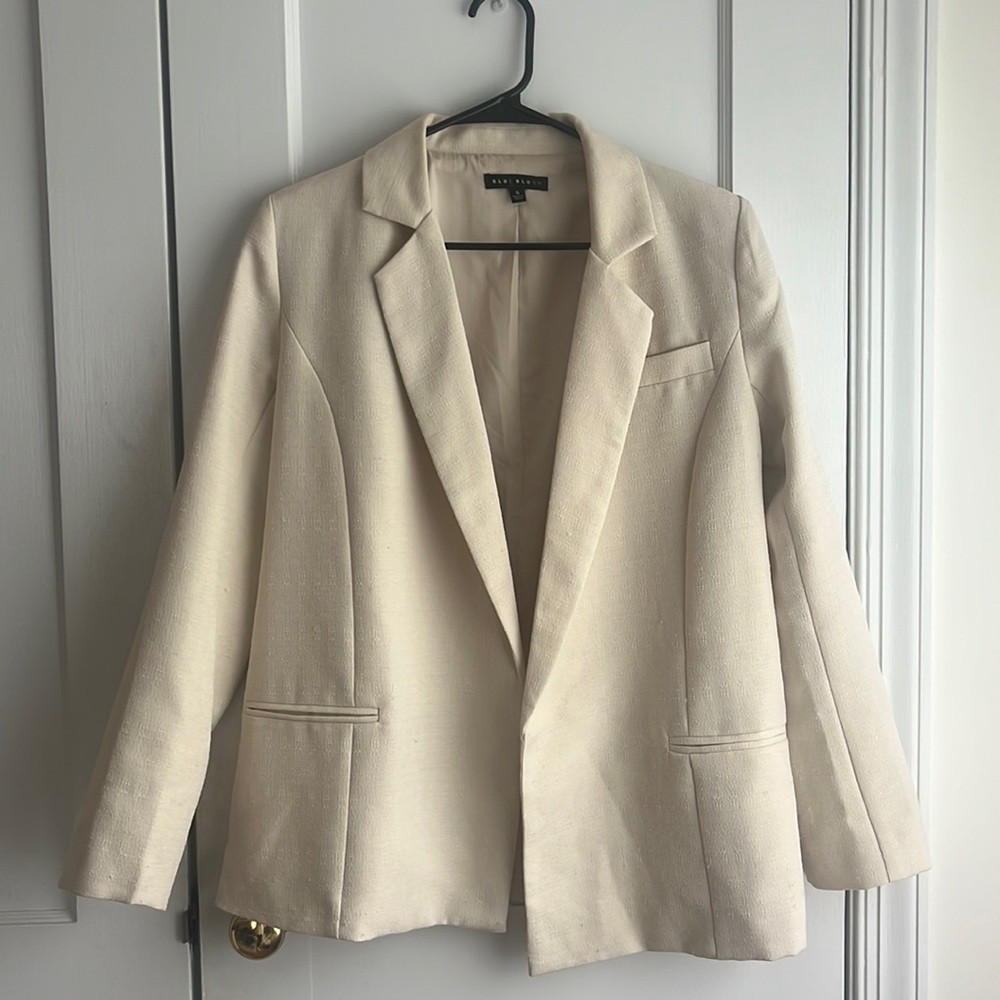 Cream Long Sleeve Blazer - Blue Blush